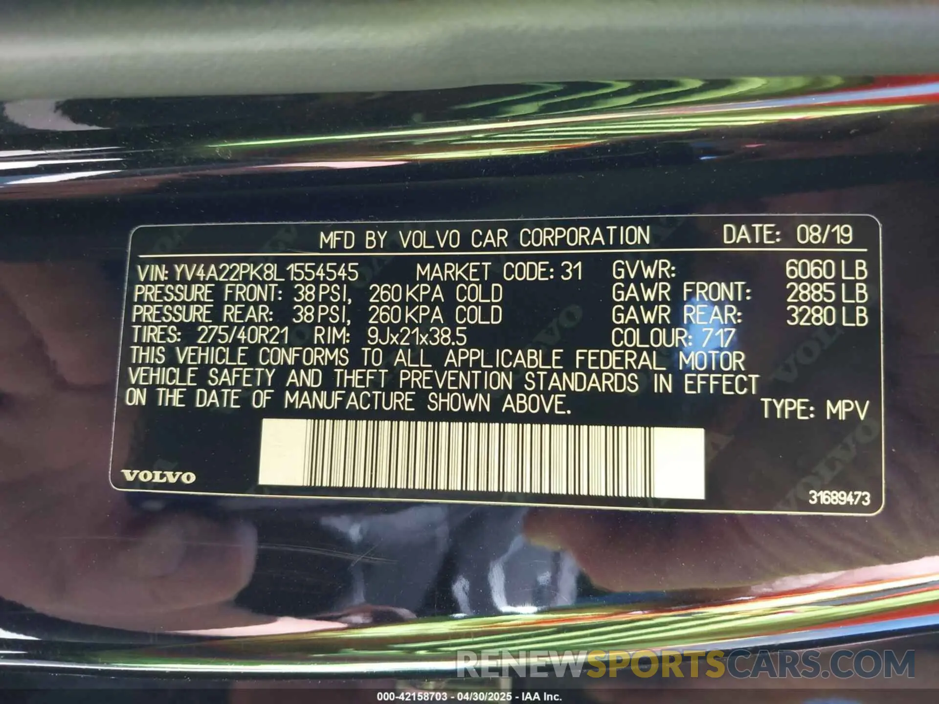 9 Photograph of a damaged car YV4A22PK8L1554545 VOLVO XC90 2020