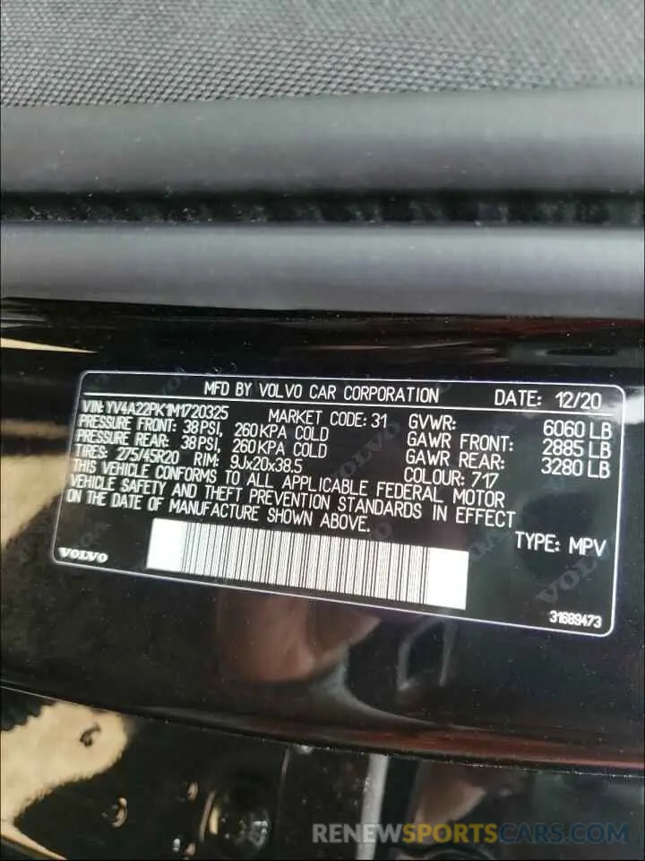 10 Photograph of a damaged car YV4A22PK1M1720325 VOLVO XC90 2021