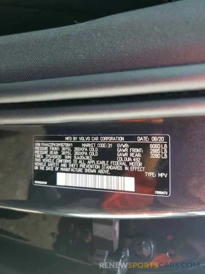 10 Фотография поврежденного автомобиля YV4A22PKXM1679841 VOLVO XC90 2021
