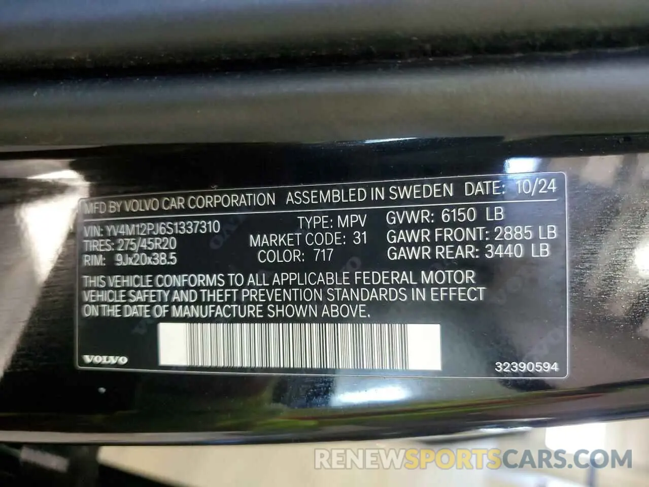 13 Photograph of a damaged car YV4M12PJ6S1337310 VOLVO XC90 CORE 2025