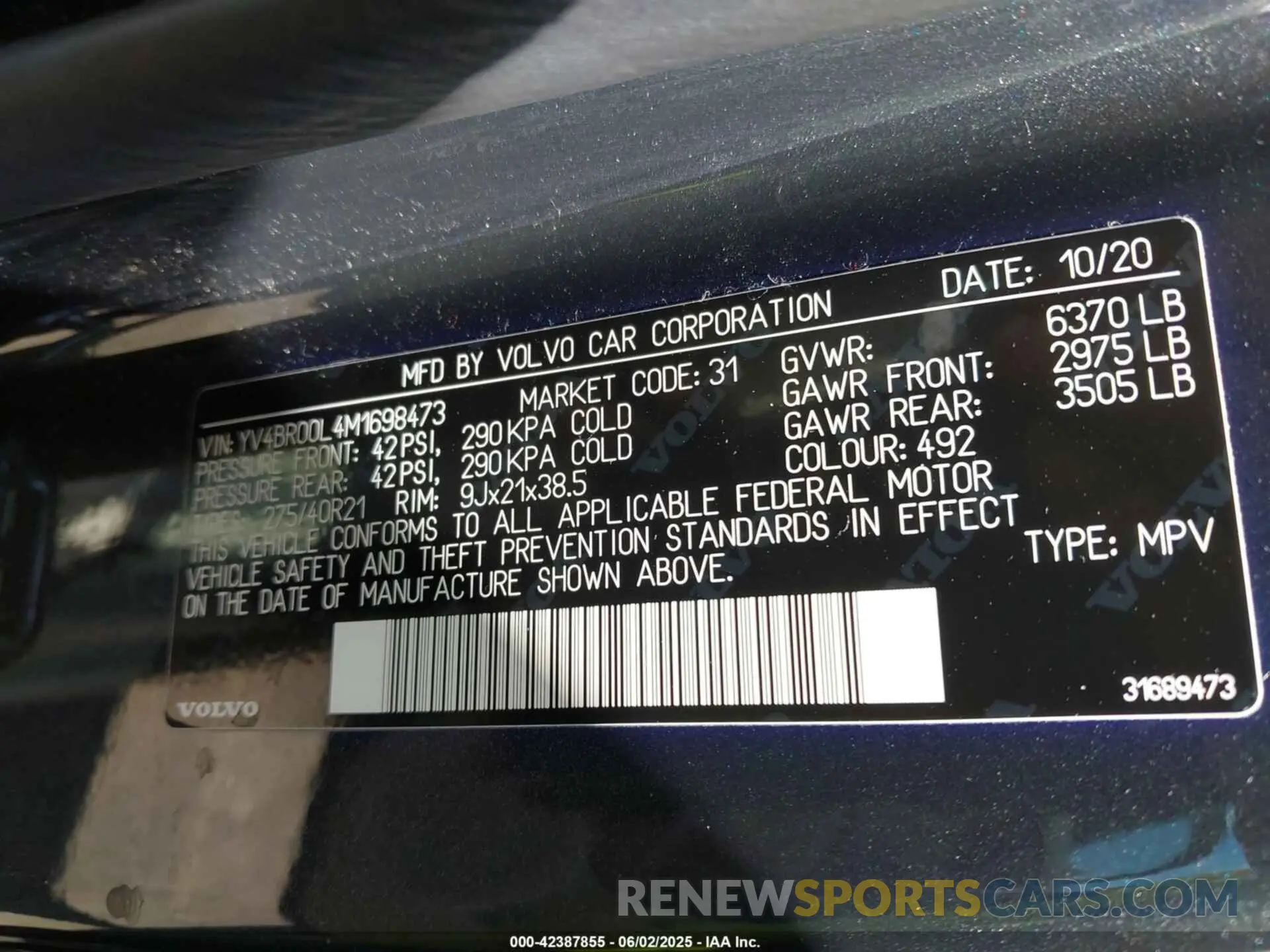 9 Фотография поврежденного автомобиля YV4BR00L4M1698473 VOLVO XC90 RECHARGE PLUG-IN HYBRID 2021